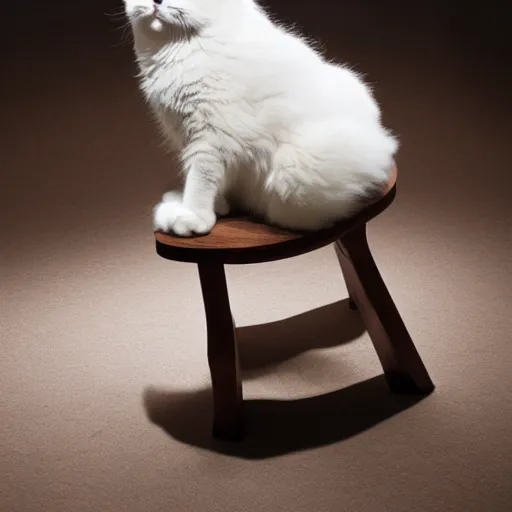 Prompt: A fluffy cat sitting in a Windsor chair, octane lighting