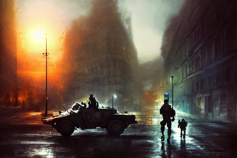 Image similar to battlefield 3, mr bean as protagonist, portrait, outdoors european cityscape, atmospheric lighting, painted, intricate, volumetric lighting, beautiful, daytime, winter, clear weather, mutated wildlife, sharp focus, deep colours, ultra detailed, art by william turner