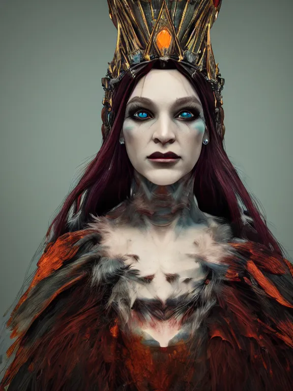 Prompt: portrait art of witch queen 8k ultra realistic, full of colour, cinematic lighting, hyperrealistic, focused, extreme details,unreal engine 5, cinematic, masterpiece