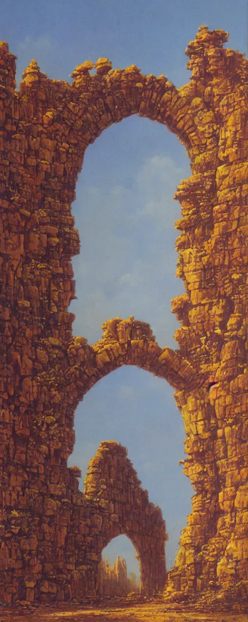 Image similar to A large stone archway, archway, through which can be seen a desolate savannah, by Bruce Pennington
