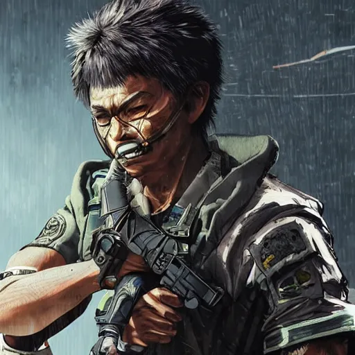 Prompt: 8K detailed realistic illustration of a post-apocalyptic cyberpunk Indonesia war general in the style of Yoji Shinkawa, high resolution
