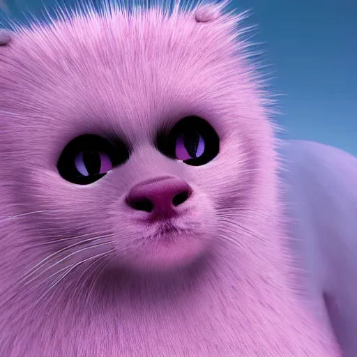 Prompt: white mink with necklace of pink bacteria, unreal engine, starring at camera, matte background, high symmetry, 8k