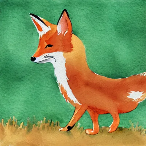 Image similar to fox in a hen house, watercolor illustration,