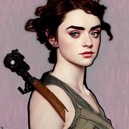 Prompt: portrait of a combination of Ashley Green, Maisie Williams, Krysten Ritter, Anne Hathaway and Adriana Dxim, Grace Kelly and Lily Collins by Alphonse Mucha, trending on artstation