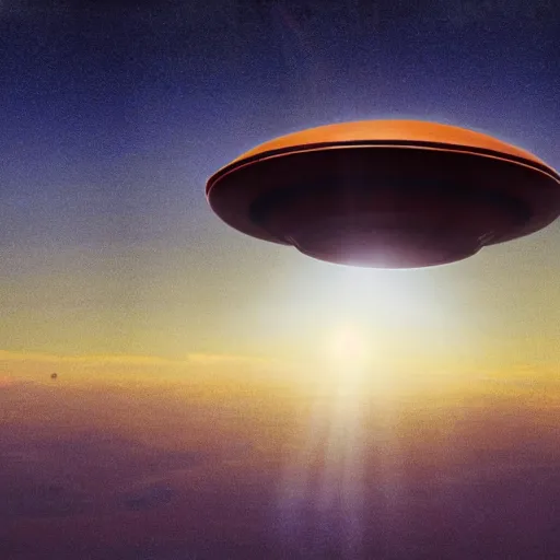 Image similar to a color polaroid photo of an alien flying saucer hovering in the sky, realistic, 4k, trending, high quality, photo journalism, photography, cinematic, national geographic photoshoot