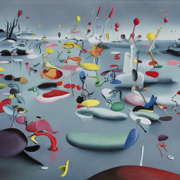 Image similar to the first colors getting out of the primordial soup to walk on land. painting by yves tanguy, walton ford