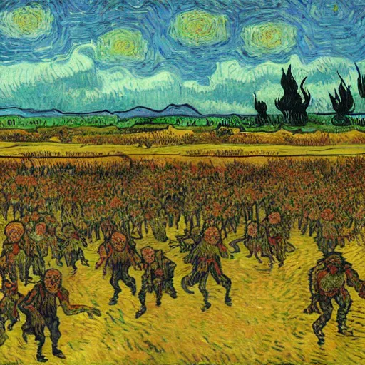 Prompt: the zombie apocalypse by vincent van gogh