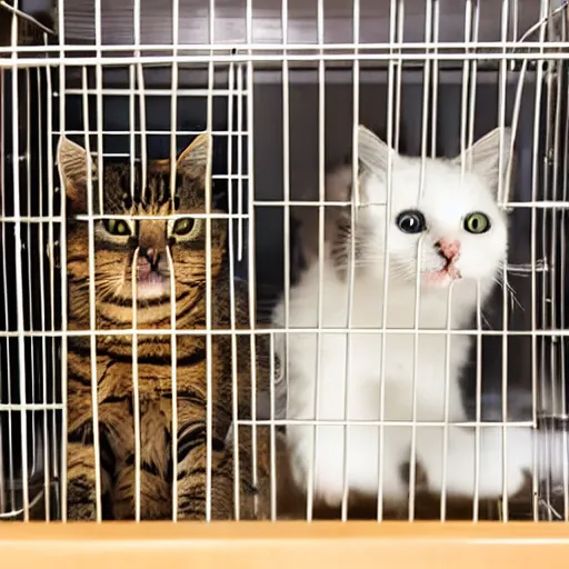 Image similar to cats in a cage in kitchen,