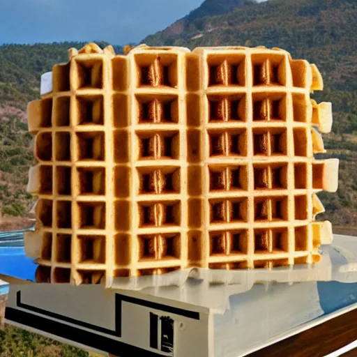 Prompt: hotel that looks like a stack of waffles