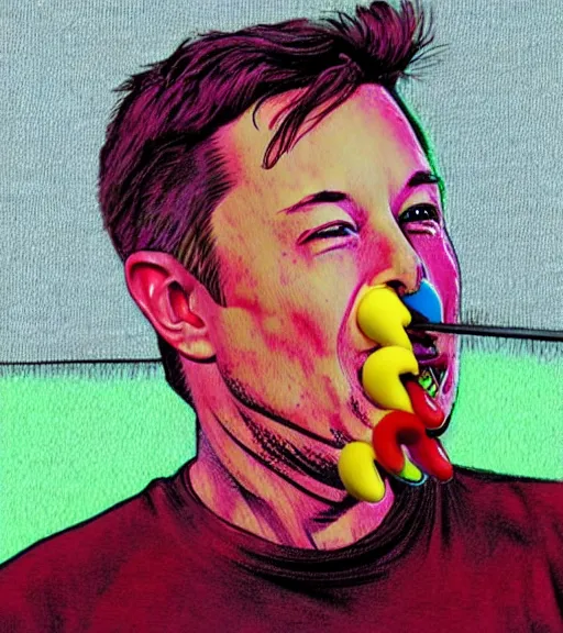 Image similar to an award winning photo of elon musk eating!! crayons!!!!!!, crayons!!!!!, 4 k, high quality