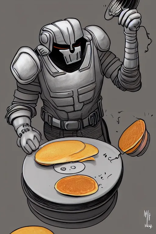 Prompt: mf doom making pancakes, animation pixar style, by pendleton ward, magali villeneuve, artgerm, rob rey and kentaro miura style, golden ratio, trending on art station