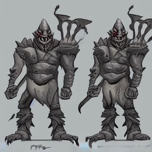 Prompt: stylized concept art of an ogre goblin warrior in the style of satoshi matsuura