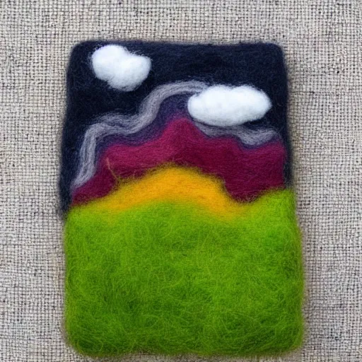 Image similar to a needle felting of a tornado coming towards a corn field