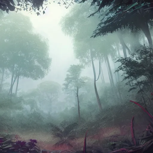 Prompt: Wild misty jungles, 8k, detailed, concept art, trending on artstation
