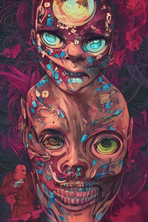 Image similar to an undead human smiling cute, tristan eaton, victo ngai, artgerm, rhads, ross draws