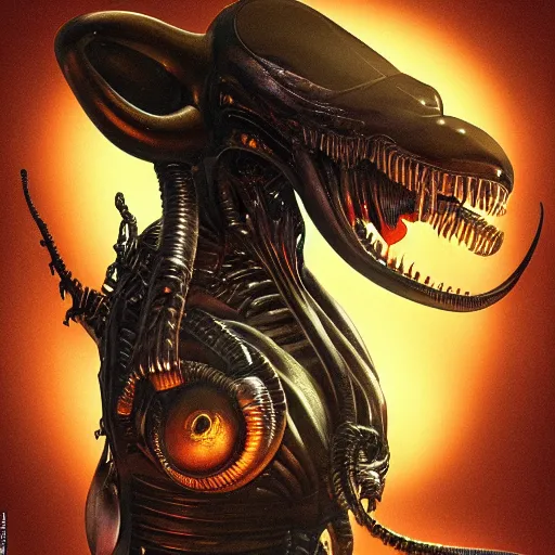 Image similar to mickey mouse xenomorph chimera lurkin in dark room portrait, round ears, designed by h. r. giger, highly intricate detailed 8 k ultrarealistic octane render by artgerm and rutkowski and mucha