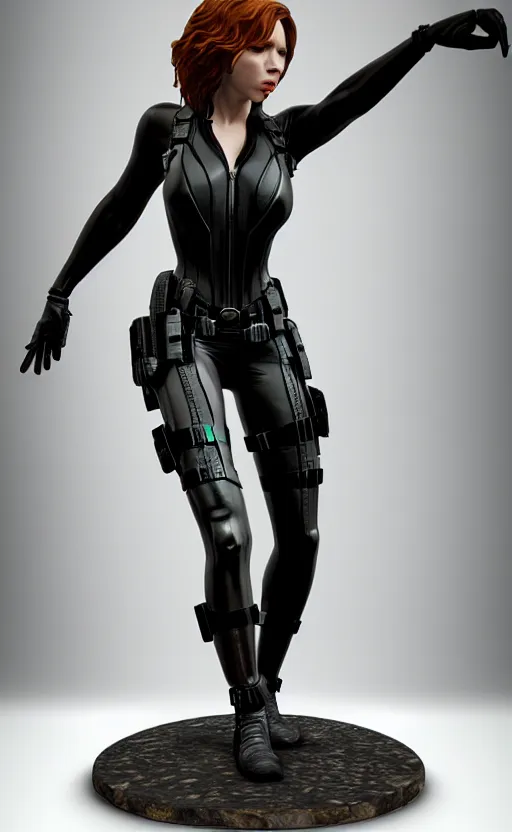 Image similar to black widow, bronze statue and silver, unreal engine, high detailed, holographic