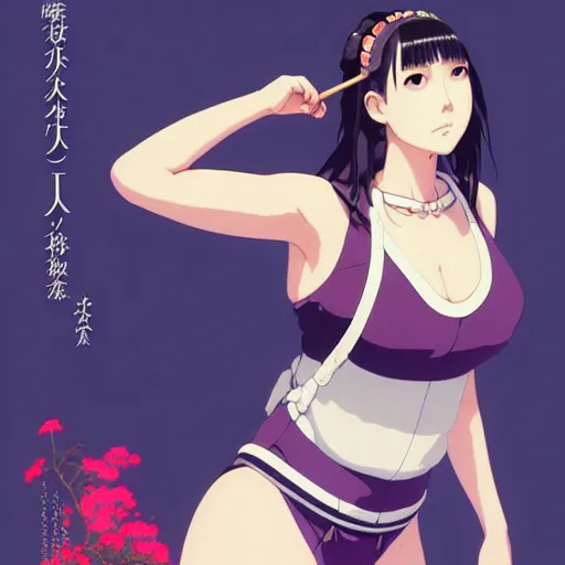 Image similar to a beautiful plus sized model japanese natalie portman, alluring plus sized model, wearing mayan leotard with elegant mayan apron overalls, street fashion hip hop style with mayan patterns, aztec street fashion, gapmoe yandere grimdark, trending on pixiv fanbox, painted by greg rutkowski makoto shinkai takashi takeuchi studio ghibli, akihiko yoshida