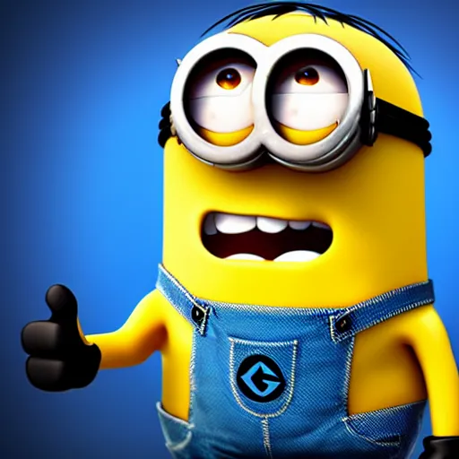 Image similar to Minion giving a thumbs up, photorealistic, hyper detailed, 8k, happy, excited, joy, crazy. Bright colors. Rendered in Unreal Engine.