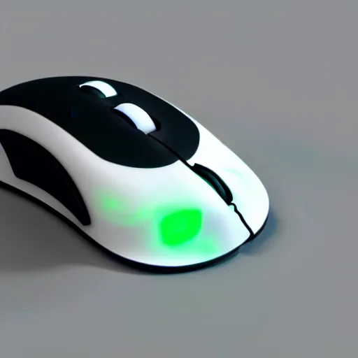 Image similar to 3 d render of white pc mouse with green eyes, unreal engine 5