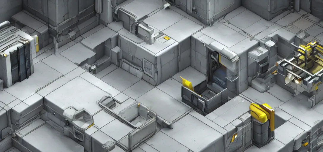 Image similar to Isometric 3d high octane render of a test chamber from Portal 2 Game