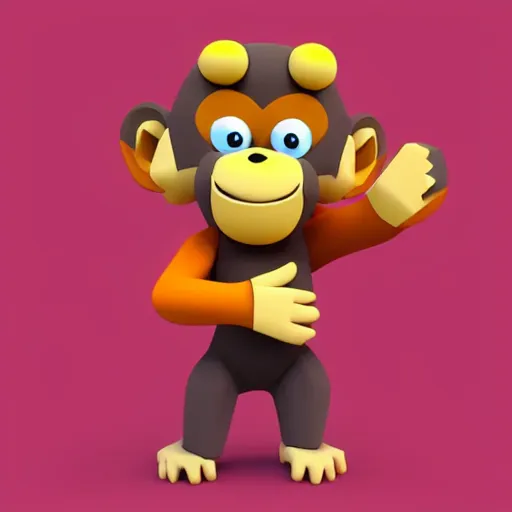 Prompt: A brightly coloured, cute isometric low polygon 3d render of a [monkeys hiding his eyes with his hands 🙈], white background, ambient occlusion, chibi, angular