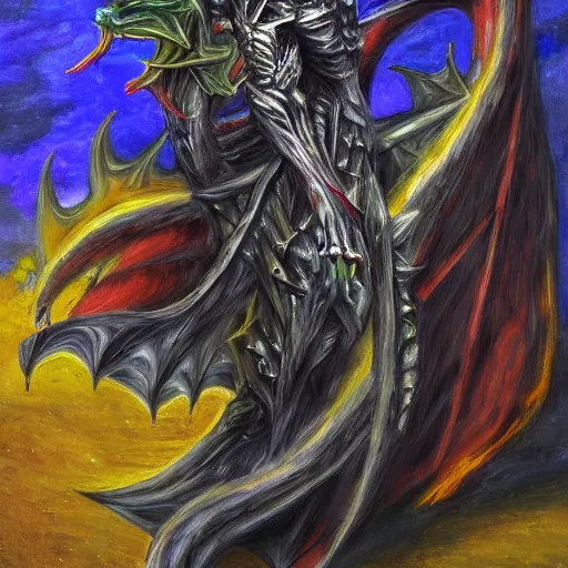 Prompt: twisted dragon priest of the dark arts, impressionism