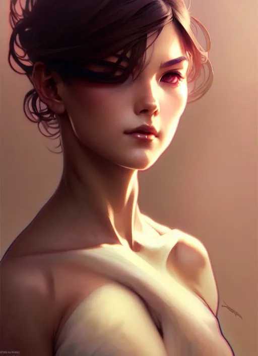 Prompt: 2 b, incredibly detailed face, pretty face, light dress, true anatomy, art by artgerm and greg rutkowski and alphonse mucha