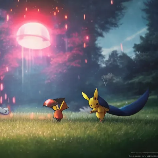 Prompt: pokemon battle by greg rutkowski cinematic cgi