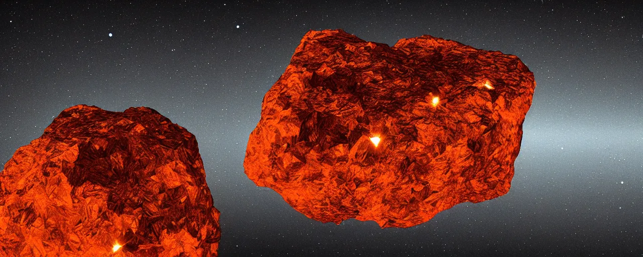 Image similar to asteroid made of iron and orange crystal, photorealism, ultra sharp, 8 k.