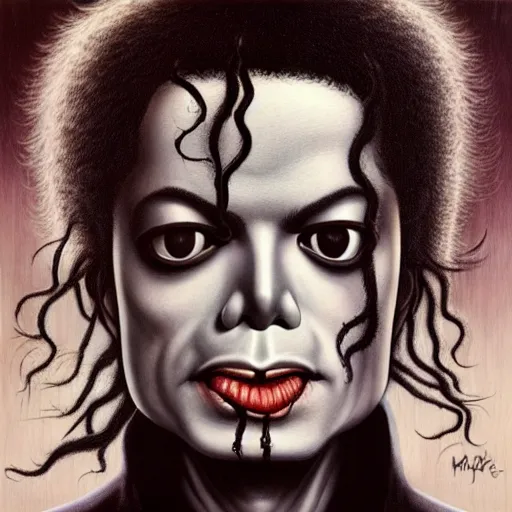 Prompt: dangerous, michael jackson, album cover art, by mark ryden, by hr giger, hd, hyper detailed, 4 k