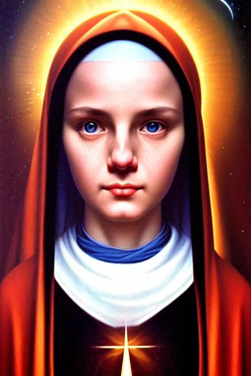 Prompt: a photorealistic detailed cinematic image of a face portrait of a beautiful young slender nun apprentice, spiritual science, grace, prayer, soul perculates, portrait, by david a. hardy, kinkade, range murata, warhol, orthodox christianity