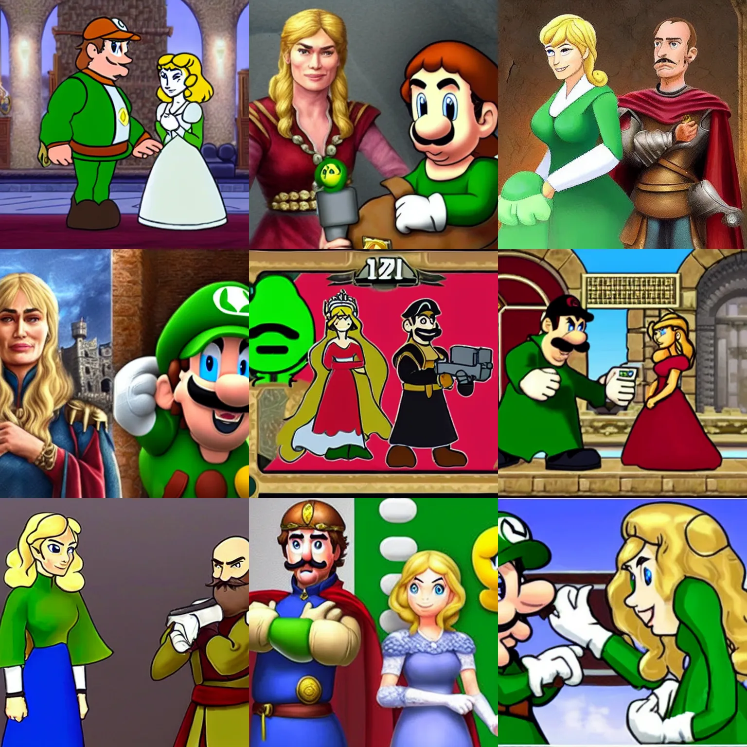 Prompt: cersei lannister and luigi in new nintendo game