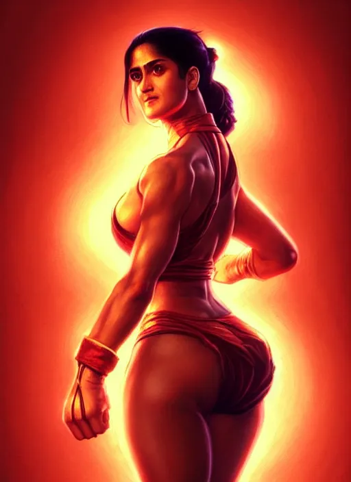 Image similar to portrait of street fighter v salma hayek, intricate, elegant, glowing lights, highly detailed, digital painting, artstation, glamor pose, concept art, smooth, sharp focus, illustration, art by artgerm and greg rutkowski, artey freytag