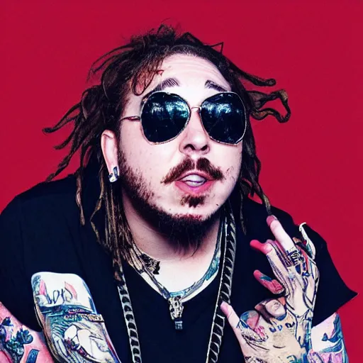 Image similar to post malone, sneezing