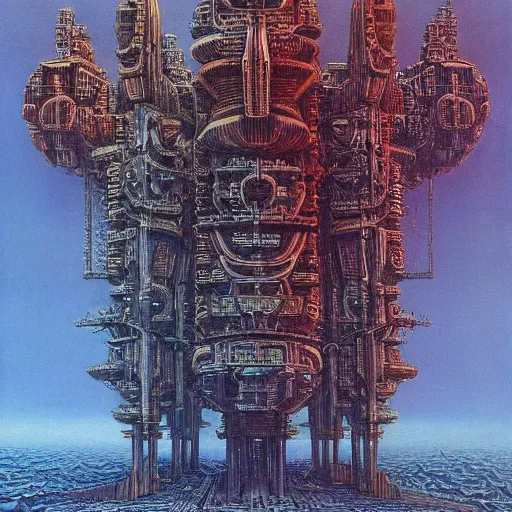 Image similar to megastructure in space, highly detailed 7 0 s scifi and beksinski style painting