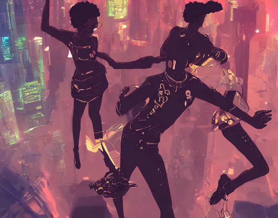 Prompt: afro - afrofuturism - futuristic philanthropists, business attire and money, cryto currency, hacking the financial multiverse | hyperrealistic digital art | by makoto shinkai, ilya kuvshinov, lois van baarle, rossdraws | afrofuturism, in the style of black is beltza, trending on artstation | dark color scheme