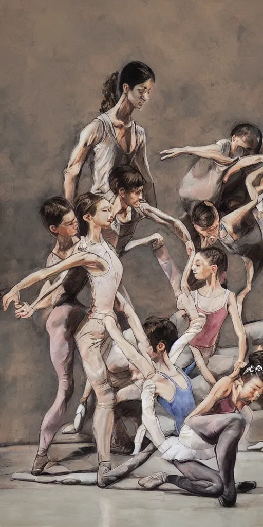 Image similar to oil painting scene from ballet school by kim jung gi