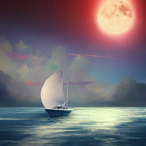 Prompt: Sail To the Moon, Digital Art, Trending on Artstation