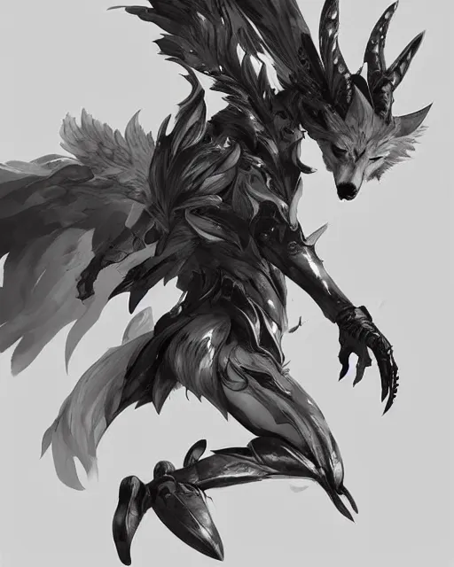 Prompt: concept art of winged wolf, highly detailed painting by dustin nguyen, akihiko yoshida, greg tocchini, 4 k, trending on artstation, 8 k
