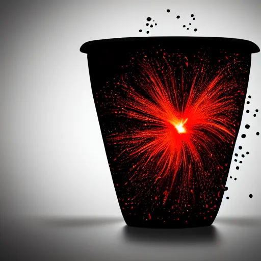 Image similar to a coffee cup filled with magma digital art, highly detailed, sparks in the background, out of focus background