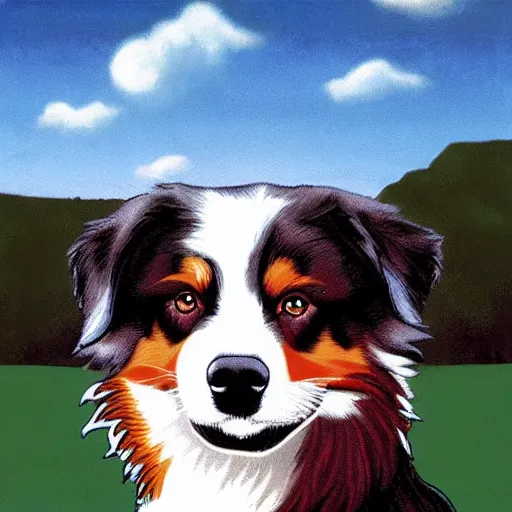 Prompt: australian shepherd in the court of the crimson king