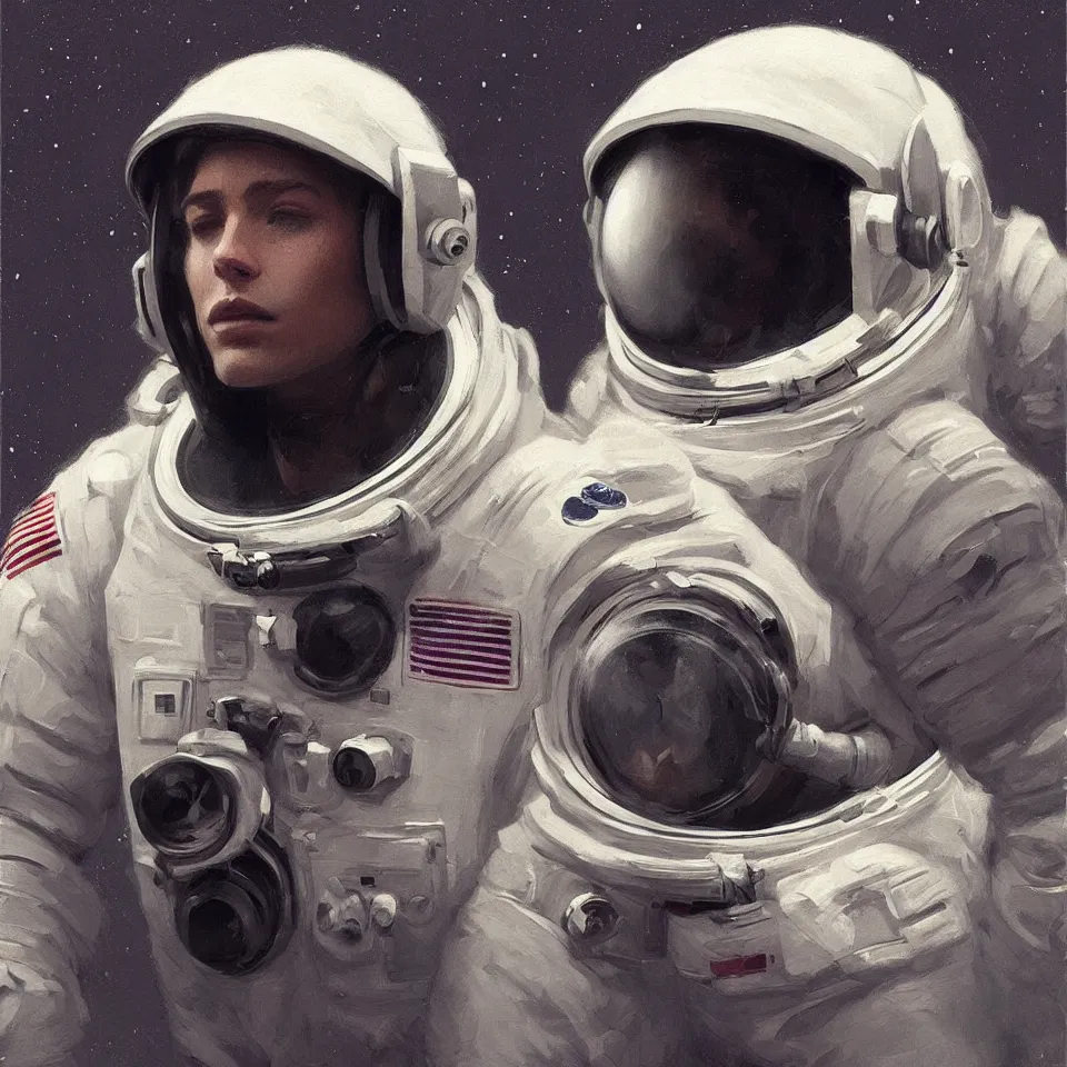 Prompt: a portrait astronaut wearing a headphone, digital painting, digital art, beautiful, cinematic, art by jeremy lipking