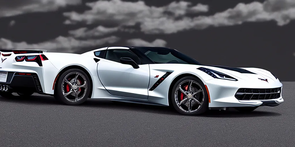 Image similar to chevrolet corvette stingray coupe z 5 1 2 lt, in chrome, render, 4 k, photoreal, photo