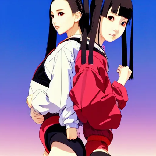 Image similar to a beautiful japanese natalie portman gravure model, wearing oversized native designer bomber jacket and leotard with overalls, bulky poofy bomber jacket with mesoamerican patterns, mesoamerican native street fashion, gapmoe yandere grimdark, trending on pixiv fanbox, painted by greg rutkowski makoto shinkai takashi takeuchi studio ghibli, akihiko yoshida