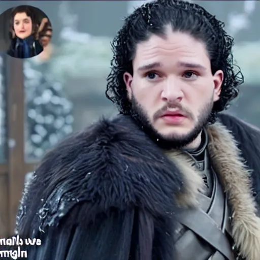 Prompt: screenshot of jon snow in an episode of the golden girls,