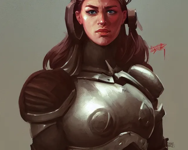 Image similar to portrait of a mildly muscular female knight in team fortress 2 style, epic, tragic, dark fantasy art, fantasy, pretty, hd shot, digital portrait, beautiful, artstation, comic style, by artgerm, guy denning, jakub rozalski, magali villeneuve and charlie bowater