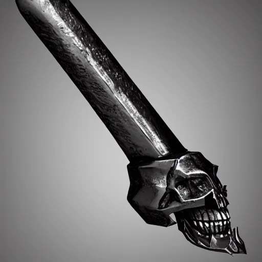 Prompt: a black long sword skull crest, orthographic, ornament, weapon, a 3 d render by dom qwek, studio lighting, front side views full, trending on polycount, artstation, hard surface modeling, rendered in maya, 3 ds max, blender, artstation hd, vray