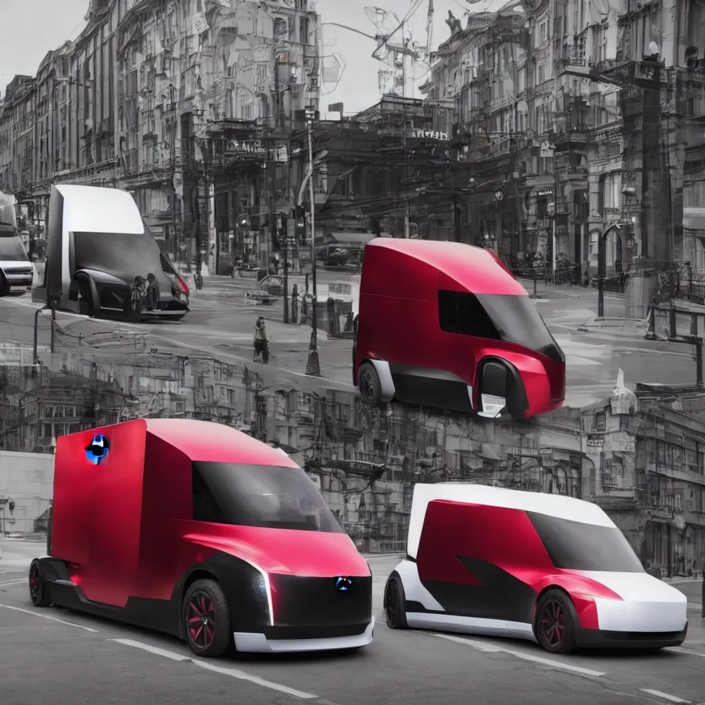 Image similar to tesla cybertruck on a street,