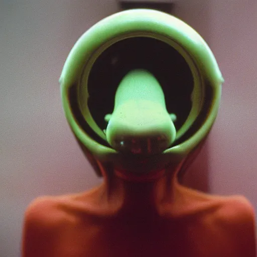 Image similar to portrait of an alien with Kodak professional porta 400 film stock, shot by Annie Leibowitz